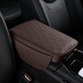 New Universal Car Center Console Cover with Side Pockets - Leather Armrest Cover,Waterproof Armrest Box Mat,Arm Rest Covering Car Interior Accessories Arm Rest Cushion for SUV/Truck/Vehicle(Coffee)