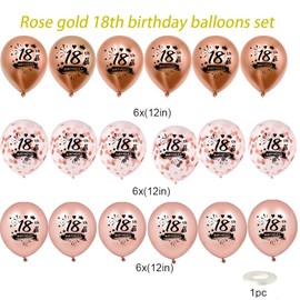 Kareeran Girls 18th Birthday Balloons, 18 Pcs Rose Gold & Pink, 12 Inc Round Latex Balloons with Confetti, Perfect for Teenagers & Young Adults, Birthday Decor Supplies