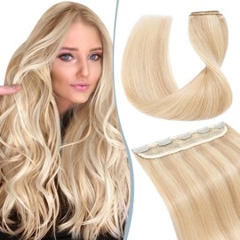Elailite Real Hair Clip-In Extensions 1 Weft #18P613 Ash Blonde Mix Bleach Blonde 30 cm Straight Clip-In Hair Extensions Real Hair 40 g