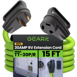 GEARit 30-Amp Extension Cord for RV and Auto, 125-Volt, 3-Prong, 10/3 STW 10AWG Gauge 3 Wire, NEMA TT-30P to TT-30R, Outdoor, Waterproof, Outdoor Camper Power Cord, 15 feet (4.5 Meters), Green