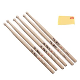 Vic Firth Corpsmaster Signature Snare Mike Jackson Drumsticks - 3-Pack Bundle with Austin Bazaar Polishing Cloth