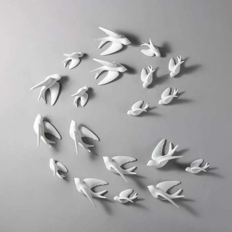 Dorlotou Pair Ceramic Sparrows Swallows Birds Dove White Wall Mounted