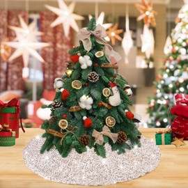 Champagne Gold Christmas Tree Skirt 24 Inches Small Tree Skirt Velvet Sequin Tree Skirt for Christmas Tree Mat Decorations