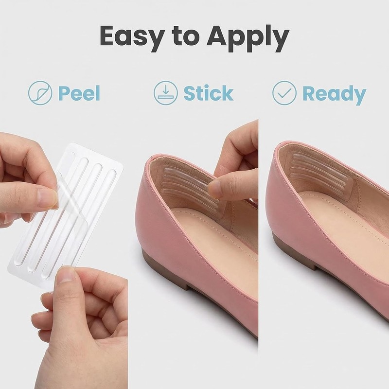 6 Sheets 24 Pcs Silicone Gel Heel Grips Heel Liners