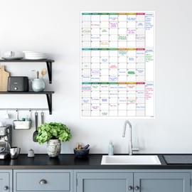 Large Wall Calendar Undated - Three Monthly Dry Erase Reusable Wall Planner, Giant Laminated Poster, Goal & Task Organizer for Your Home, Office, 101 cm X 73 cm, Colorful