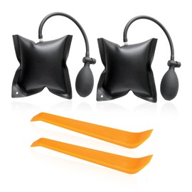 SLEEKEE Pack of 2 black mounting cushions and 2 chisels, lifting pad with load up to 200 kg, air cushion jack, lifting cushion, mounting cushion for cars, doors and window mounting and furniture