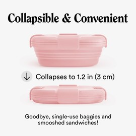 Stojo Collapsible Sandwich Box - Reusable Pocket Size Travel Camping Food Storage Snack Box with Lid - 24oz Carnation (Pink)