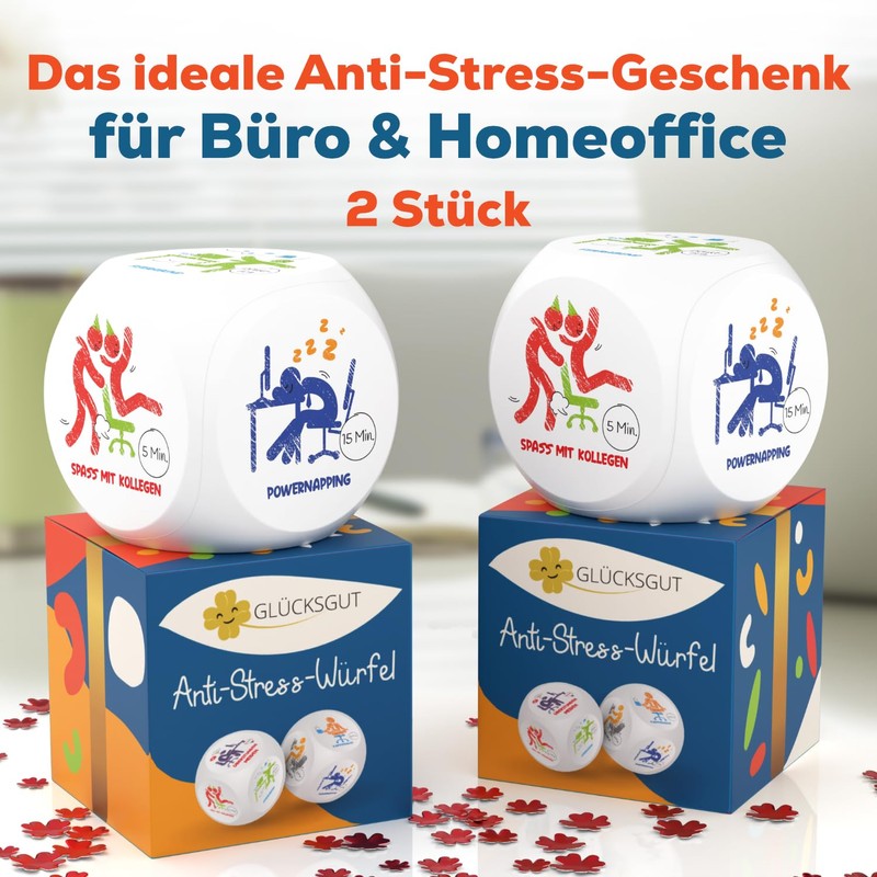 GLÜCKSGUT® Anti-Stress Cube, Pictograms, Pack of 2, Funny Stress Cube,