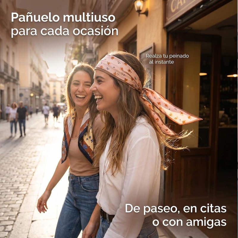 Set de 4 Bufandas Satinadas Bohemias para Mujer, Accesorios Elegantes