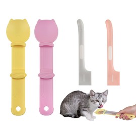 DS. DISTINCTIVE STYLE Cat Treat Spoon Squeeze Set of 4-2 Cat Strip Feeders and 2 Pet Food Mixing Spoons for Wet Food and Snacks