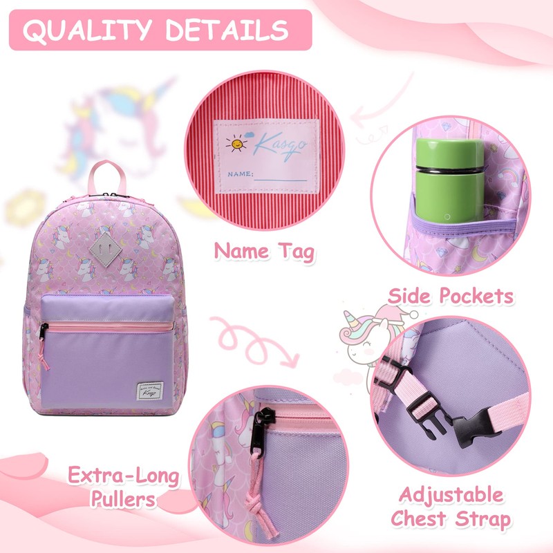 Kids Backpack for Girls, Kasqo Cute Lightweight Water Resistant Toddler