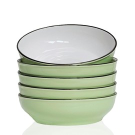 JDZTC Pasta Bowls, Set of 5, 30 Ounce Ceramic Serving Bowls for Dishwasher & Microwave Safe, 7.5 Plates for kitchen —Soup Bowl, Salad Bowl— Easy to Clean & Stackable, Simple Classic