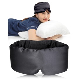 100% Silk Eye Mask [High Moisturizing Power, Lustrous Skin] "Warming and Relaxing Eyes and Ears" Skin Skin Beautiful Skin Light Shading Sleep Goods (Black)
