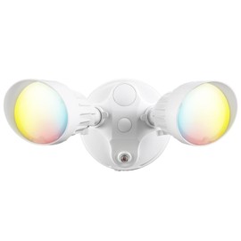 LEONLITE 3CCT Dusk to Dawn LED Security Lights, Adjustable Dual-Head Flood Light Outdoor with Photocell, 3000K/4000K/5000K Selectable, 25W(200W Equiv.), Wet Location, Aluminum, ETL Listed, White
