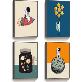 TIME TREE TIME TREE Space Wall Art for Boys Room, 12x16 Framed Inspirational wall art for Bedroom Decor, Canvas Space Nursery Wall Decor, Astronaut Decor Kit of 4