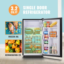 WANAI Fridge with Freezer Single Door Refrigerator with 5 settings Adjustable Thermosta, Energy-Efficient, Low Noise, Black