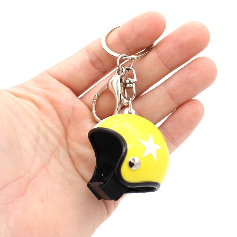 VmG-Store Motorcycle Helmet Retro Keyring with Functional Clasp XL, yellow