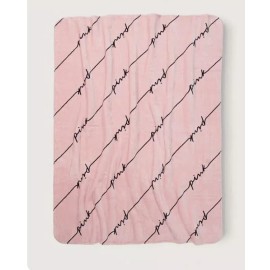 Victoria's Secret Pink Script Sherpa Blanket Black Logo 50” x 60”