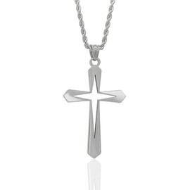 Caiyao Stainless Steel Hollow Star Cross Pendant Necklaces Hypoallergenic Hollow Cross Cool Silver Cross Charm Necklaces for Women Men Delicate Jewelry-C large size