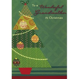 Designer Greetings Tree with Holly on Top for Dark Green Background African American Christmas Card for Grandmother