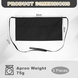 ZOCONE 3 Pack Black Waitress Apron with 3 Pockets, Short Waist Apron Half Apron with Pockets 60x30 cm Black Aprons Catering Waist Apron with Pockets for Cleaning Cooking Baking Waiter Chef-Unisex