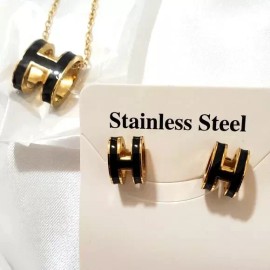 Unbranded 18k Gold Plated H Letter Pendant Chain Necklace Women Jewelry Set