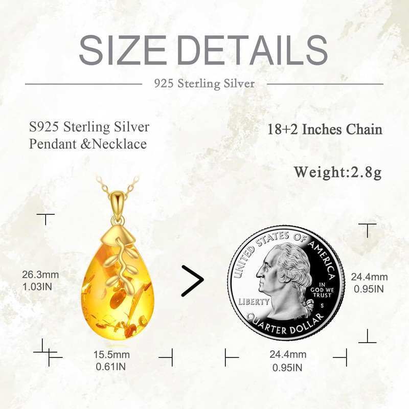 POPLYKE Amber Leaf Necklaces for Women 925 Sterling Silver Amber
