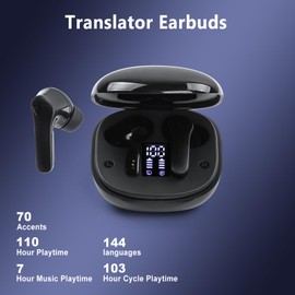 Language Translator Earbuds, Two-Way Translation Earbuds with APP, Real-time Translator Earbuds 74 Languages & 70 Accents Online for Fit for iOS & Android for Travel, Business, Study.