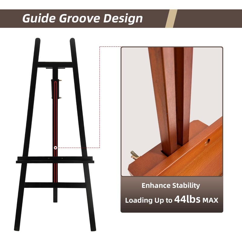 Stuelloaf Large A-Frame Wooden Painting Display Black Easel, Large Adjustable