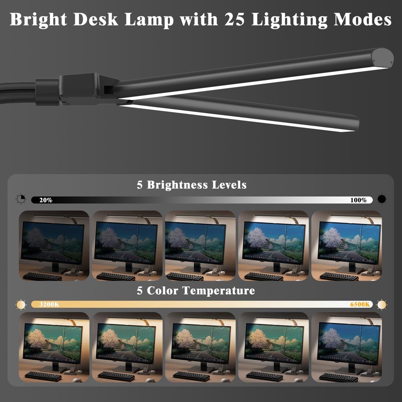 GAEFURY LED Desk Lamp for Home Office, 24W Bright Desk