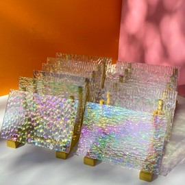 ILLUCKAI 24 Sheets Clear Textured Stained Glass Sheets Variety Pack, 4 X 6 inch Iridescent Cathedral Art Glass for Crafts, Stained Glass Supplies for Stained Glass and Mosaic Projects