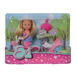 Simba Evi Love Bike Tour 105730783 Toy Doll with Bicycle, Trailer and Cute Dog, 12 cm, from 3 Years