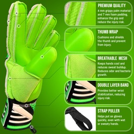 Adhawk Goalkeeper Gloves for Kids & Adult, Football Training Goalie Gloves, Non-Slip Palm Material with Extra Foam Padding, Double Layer Wrist Protection