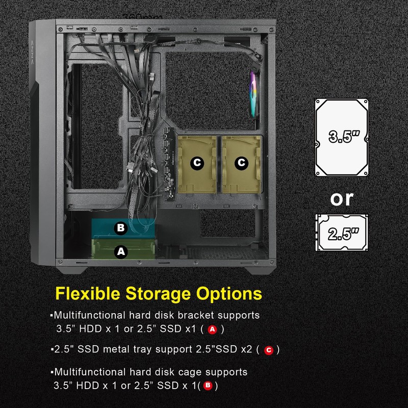 AZZA CSAZ-490 Torrent/Gaming/ATX Mid-Tower/Computer Case/Tempered Glass Panel