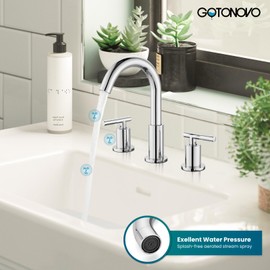 gotonovo 3 Hole 2 Handles Lavatory Basin Bathroom Sink Faucet with Pop Up Drain with Hot and Cold Mixer Valves 8 Inch Widespread Bathroom Faucet Polish Chrome