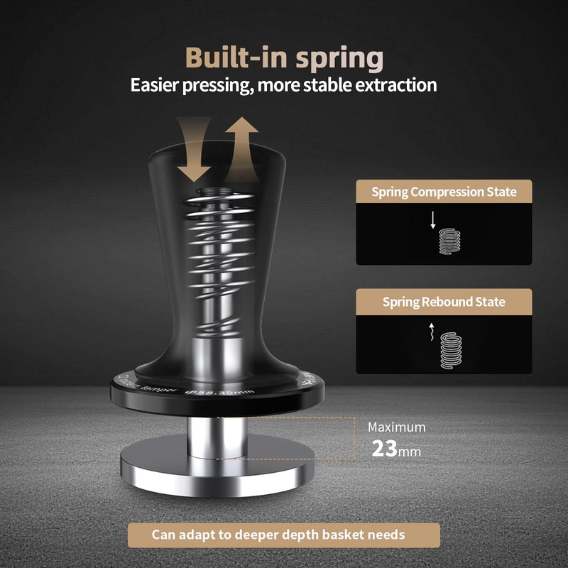 MHW-3BOMBER 58mm Coffee Tamper, Self-Leveling Espresso Tamper with 2-Spring Auto-Rebound,