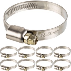 Hose Clamps with Worm Drive, Pack of 8, Clamping Range Diameter 32-50 mm, for 1 1/2 Inch Hoses, W2 Steel, Phillips SW 7, 9 mm Bandwidth, for Fixing Washing Machines, Dishwasher Connection
