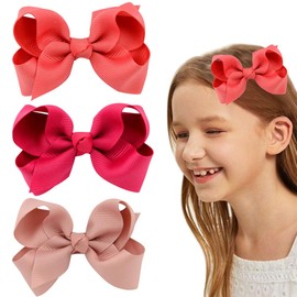 YOCDNOV Pack of 6 Bows Hair Clips - Ponytail Clips 3 Inches, Duckbill Hair Bow for Teenage Girls Hair Accessories (Coral Red + Pink + Nude Pink)