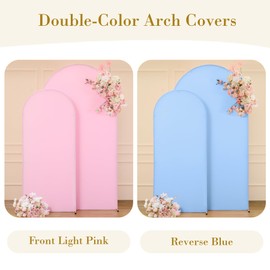 Pink and Blue Arch Cover 2 Set-7.2 and 6ft Gender Reveal Arch Backdrop Cover Spandex Arch Stand Covers for Baby Shower Boys or Girls Birthday Party Banquet Photo Background Decorations