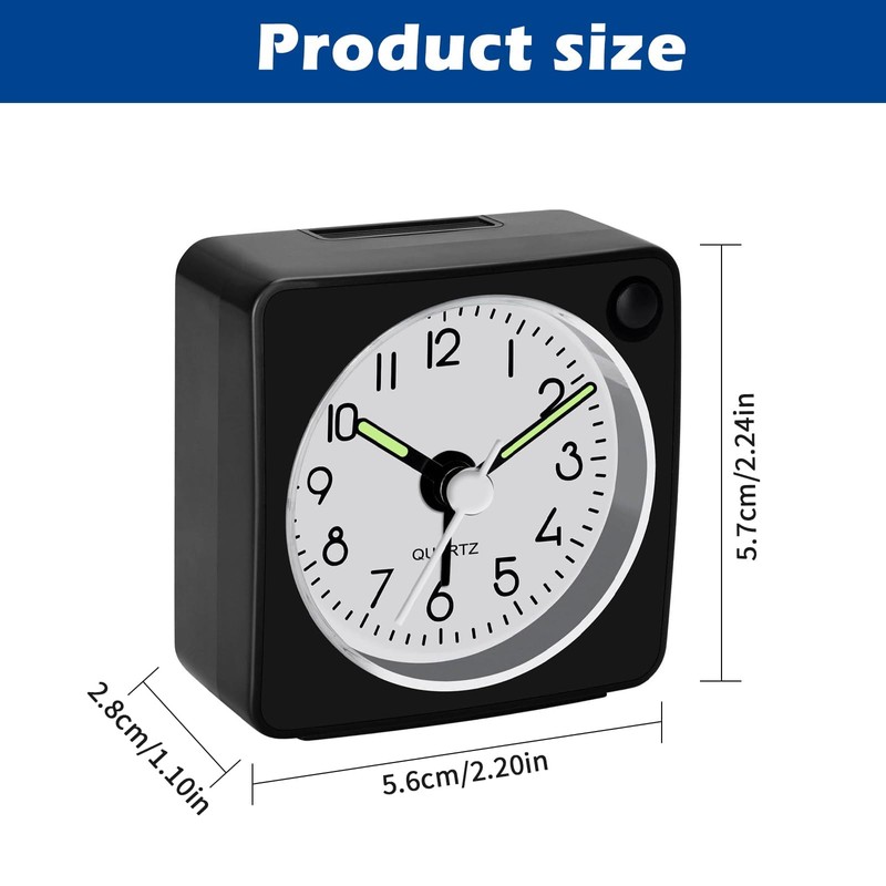 Travel Alarm Clock,Silent Non-Ticking Analog Clock with Snooze & Nightlight