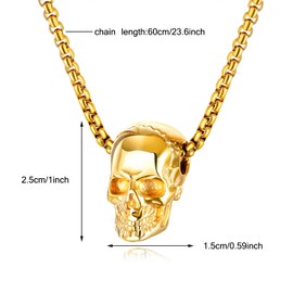 Kawailay Set of 2 Skull Necklaces Retro Skull Pendant Chain Gothic Rock Punk Hip Hop Chain Rapper Biker Cool Necklace for Men Gold and Silver, Metal