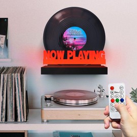 Masshomi Retro Vinyl Stand Wall Mount Light Up Wooden Base LED Night Light 7 Color Change Switch Remote Control USB Charge dimming Timer Record Display Collection Now Playing Acrylic Descoration
