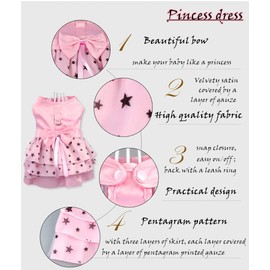 Hdwk&Hped Small Dog Dress with Leash Ring, Puppy Cat Walking Dress Pet Skirt 2 Styles #1-#5