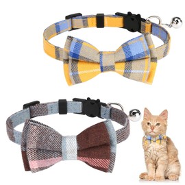 Tomedeks 2-pack Safety Quick Release Cat Collars, Kitten Collars with Detachable Bow Tie and Bell,Cat Bow Tie,Cat Collar with Bell,Adjustable 18-28cm(2 colors)