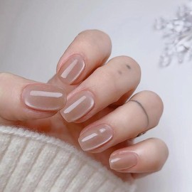 24 Pcs Cat Eye Nude Press on Nails, False Nails with Glitter Designs Glue on Nails Medium Gel Nails Stick on Nails for Women Girls Nail Art