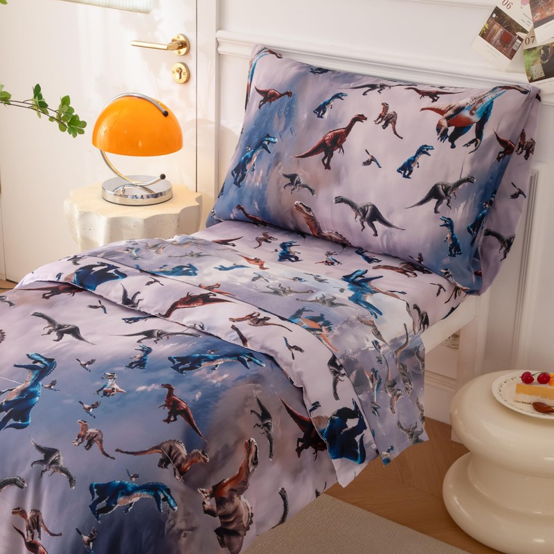 SDIII 4 Piece 3D Dinosaur Toddler Bedding Set Soft Microfiber