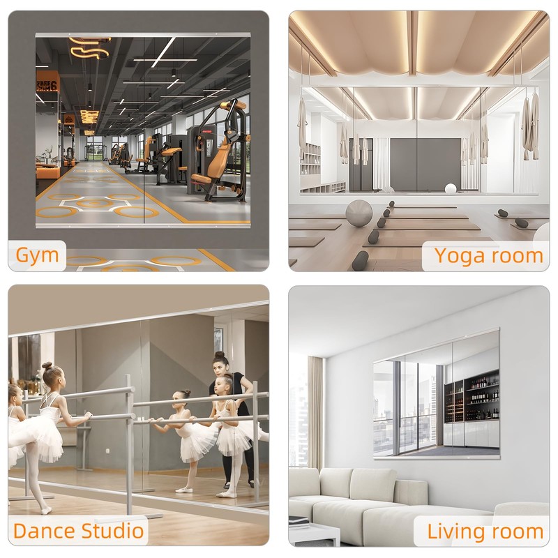 pertetey Home Gym Mirror, 48X24 Inch(1Pack) Large Frameless Tempered Glass
