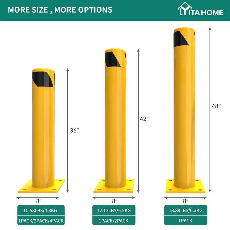YITAHOME Safety Bollard Post, 42" x 4.5" Steel Bollards for