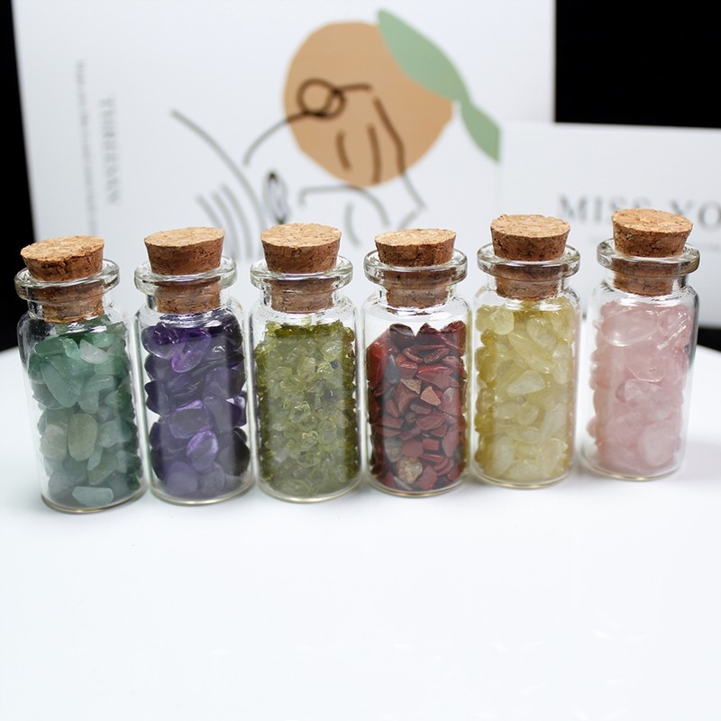 15Pcs Mini Wishing Bottles Chip Stone Set Crystal Tumbled Reiki