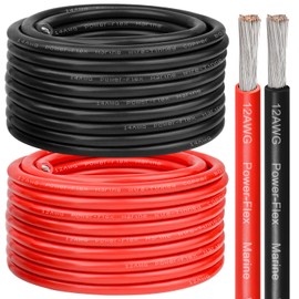 12 Gauge Marine Wire, 12 AWG Tinned Copper Electrical Wire, Boat Cable for Automotive, Solar, Car Audio, Trailer, Camper & Marine Wiring(12 AWG, 50FT Red + 50FT Black)